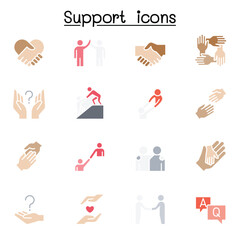 Care, support and sympathize icon set in thin line style