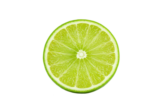 Juicy slice of lime isolated on white background, no depth of field, sharp.