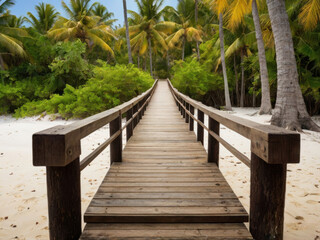 Obraz premium Puente de cubierta de madera en una isla tropical 