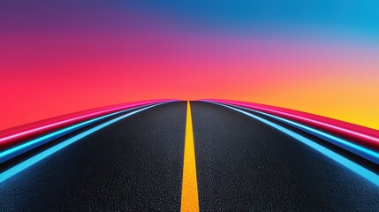 Futuristic Highway with Vibrant Sky and Neon Lights at Dusk