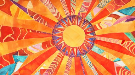Orange Red Yellow Abstract Pattern Sunburst, Art Print, Colorful Geometric Design, Bright Modern Wall