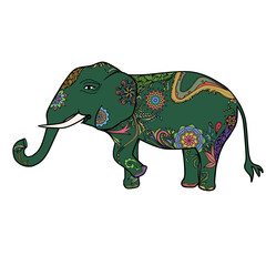 Doodle elephant mandala decoration illustration Icon that can be used for sticker, book, mandala, scrapbook, icon, decorative, etc. with aesthetic colorful black green pink color