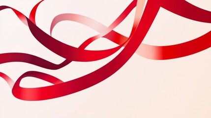 Abstract red ribbons on white, fluid lines, bright contrast, minimalistic design
