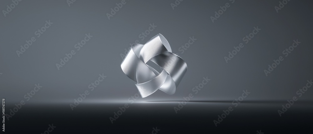 Poster a silver object with a curved edge is shown on a grey background