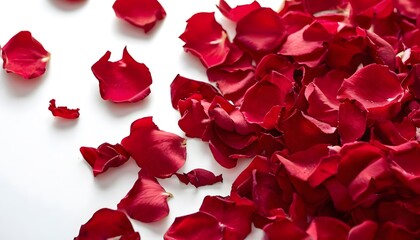 Close-up of red rose petals on white background. Valentine's Day.
