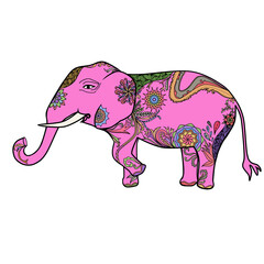 Doodle elephant mandala decoration illustration Icon that can be used for sticker, book, mandala, scrapbook, icon, decorative, etc. with aesthetic colorful black green pink color