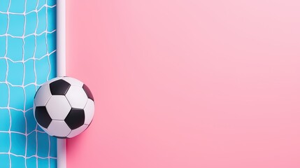 Soccer Ball Near Goal Post on Pink and Blue Background