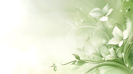 Fototapeta premium Delicate White Flowers and Green Abstract Floral Design