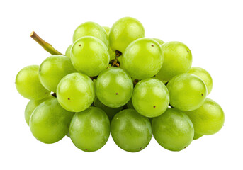 Small bunch of green grapes, isolated on white background, angled view, no depth of field, sharp