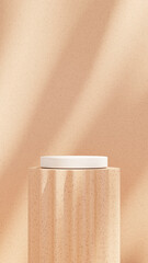 A 3D rendering of an empty space featuring a podium on a terrazzo-textured floor with a pink wall in a portrait layout, perfect for showcasing merchandise.