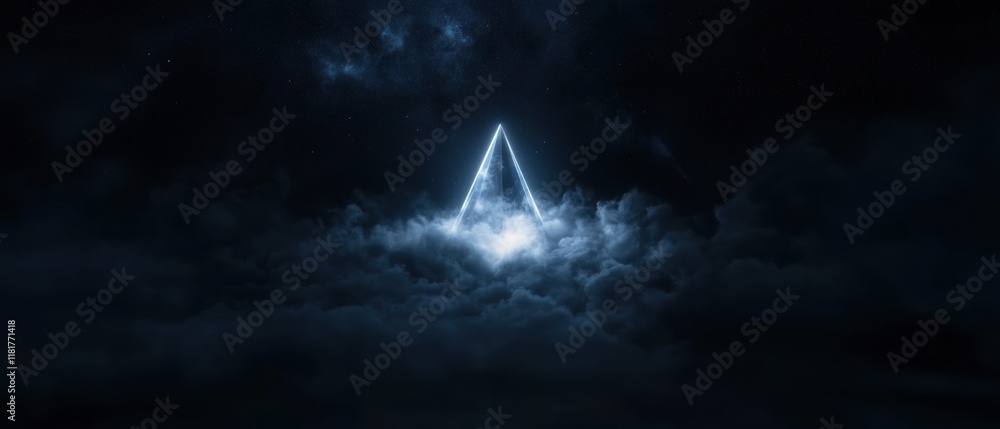 Wall mural a glowing triangle is in the middle of a dark sky with clouds