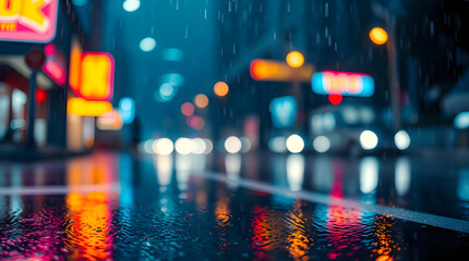 Obraz premium night city street bokeh effect with rain wallpaper desktop | generative AI