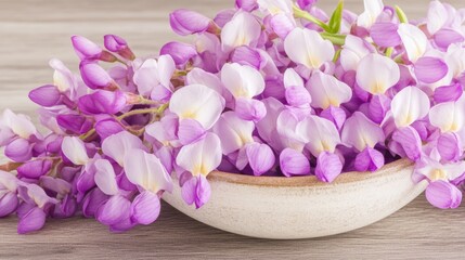 Delicate Wisteria Blossoms in a Ceramic Bowl