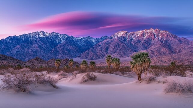 Desert Palms Sunset Mountainscape  Stunning Pink Hues