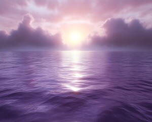 Obraz premium Purple sunset over calm ocean.