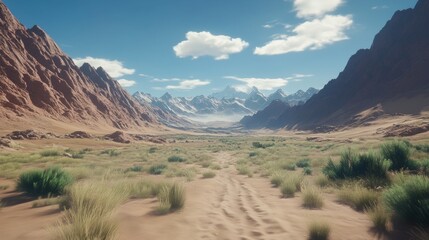 Fototapeta premium Desert Valley Landscape with Majestic Mountains