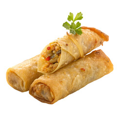 Close-up of a golden-brown spring roll.