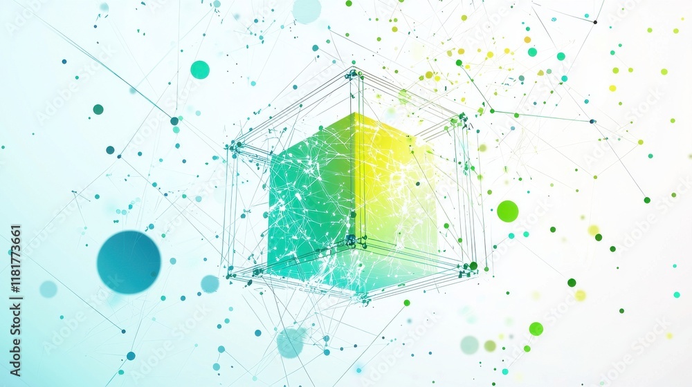 Poster geometric abstract composition of a cube digital space 3d visualization futuristic environment aeria