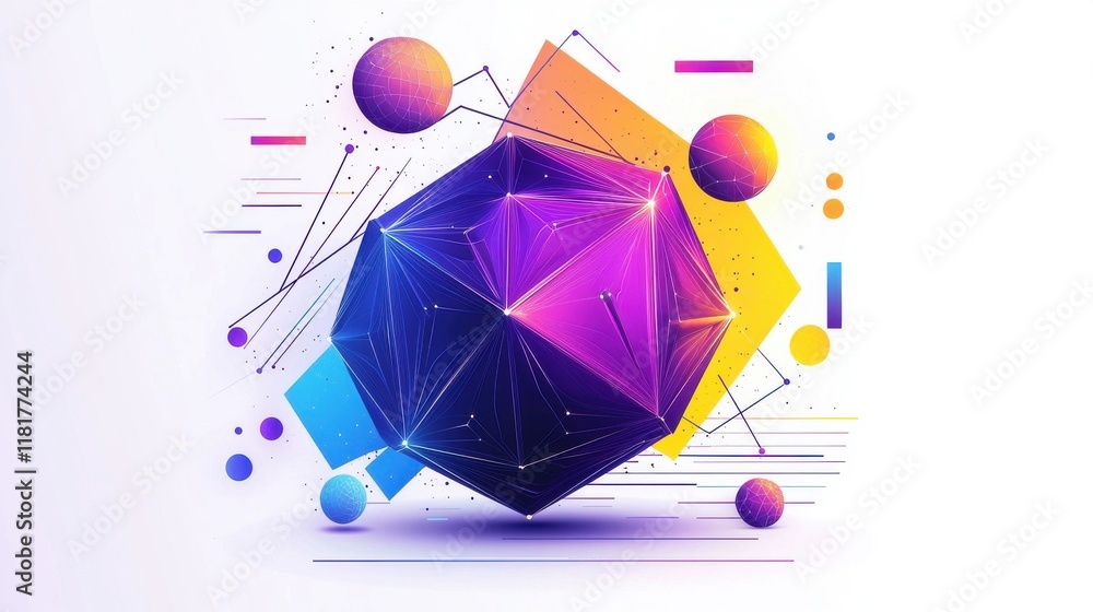 Fototapete geometric abstract composition with colorful shapes digital art computer graphics creative space vib