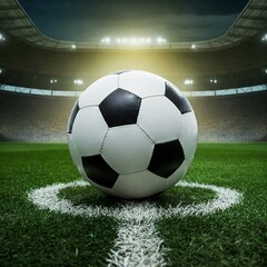 Obraz premium Fußball auf Anstoßpunkt im Stadion