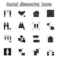 Social distancing icon set in thin line stlye