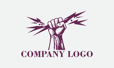 Clenched fist breaking lightning bolt, symbolizing power, ideal for representing strength, resilience, determination in various designs, projects, concepts and background illustration vector
