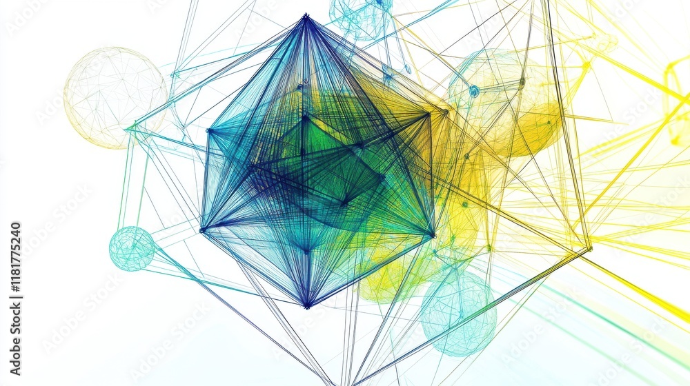 Poster dynamic geometric abstract composition digital art colorful visuals modern environment 3d viewpoint 