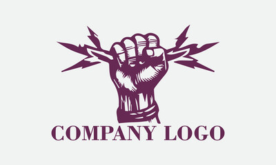 Clenched fist breaking lightning bolt, symbolizing power, ideal for representing strength, resilience, determination in various designs, projects, concepts and background illustration vector