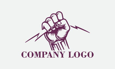 Obraz premium Clenched fist breaking lightning bolt, symbolizing power, ideal for representing strength, resilience, determination in various designs, projects, concepts and background illustration vector