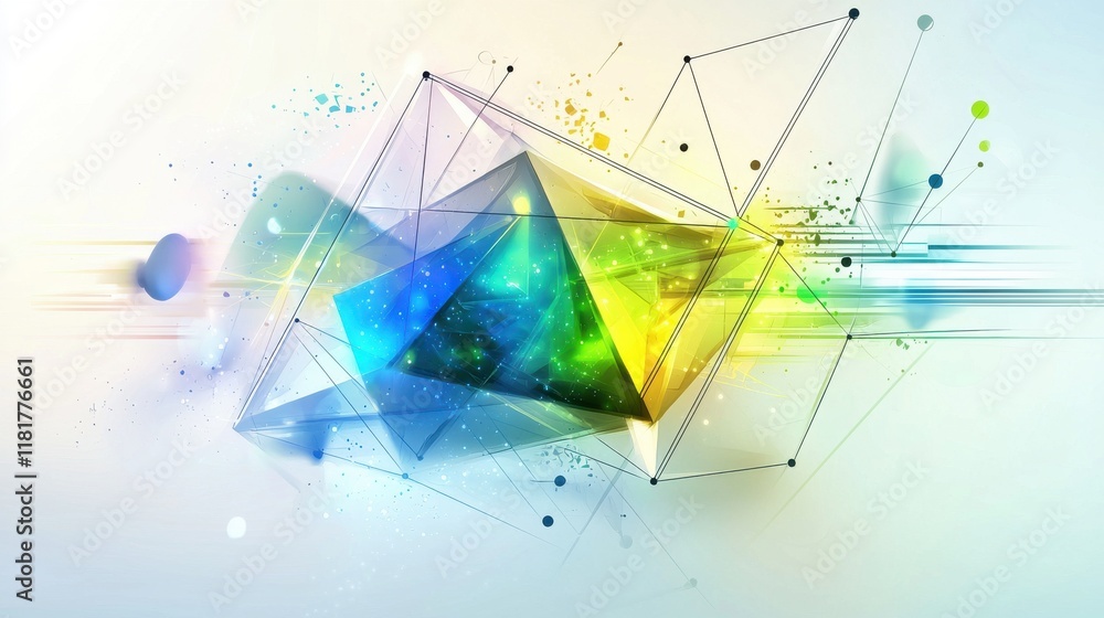 Poster dynamic geometric abstract composition with colorful elements digital art modern design digital spac