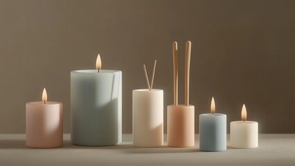 Assorted Aromatic Candles and Diffuser Sticks in Soft Minimalist Setting
