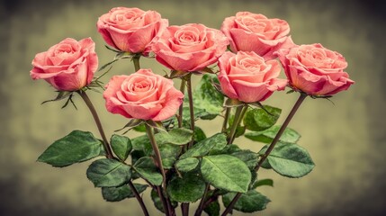 Fototapeta premium Elegant Bouquet of Pink Roses on Neutral Background