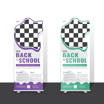 Professional back to school admission roll up banner design template
