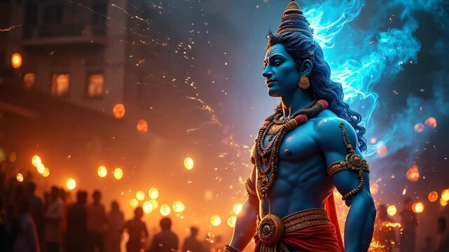 Maha Shivratri Festival Celebration With Vibrant Lights Honoring Lord Shiva Under a Stunning Night Sky