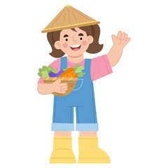 Illustration of a farmer girl with vegetables