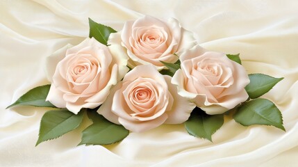 Obraz premium Elegant Peach Roses on Soft Cream Fabric Drape