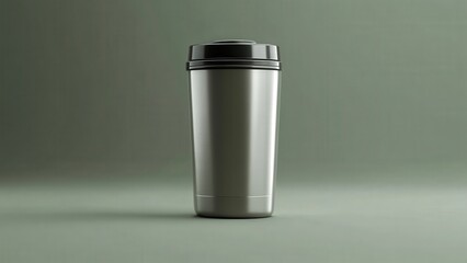 Stainless Steel Travel Mug against Green Background