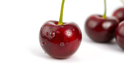 cherry with water droplets isolated on white background