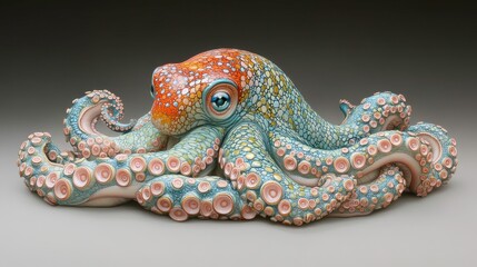 Obraz premium Colorful octopus sculpture art exhibit decorative artwork studio setting close-up marine life inspiration