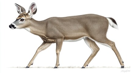 Fototapeta premium Deer walking in nature wildlife scene realistic illustration peaceful environment side view animal concept