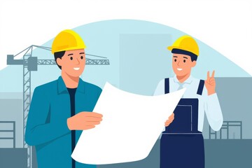 Construction Team Analyzing Blueprint at Building Site