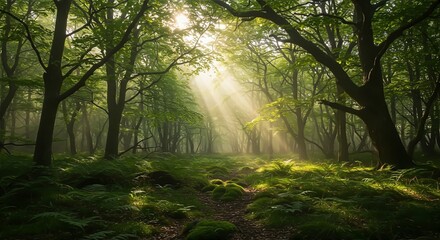 Obraz premium sun rays in the forest