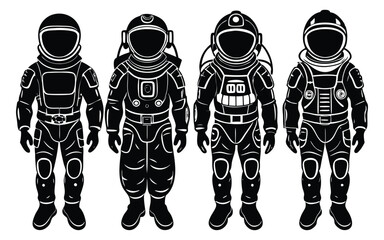 set astronaut silhouette vector illustration