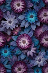 Seamless Abstract Purple and Blue Magical Flowers Pattern Background