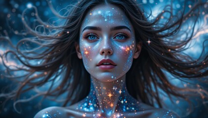 Obraz premium Surreal Portrait of a Woman with a Galaxy