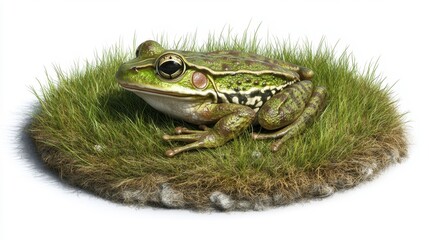 Fototapeta premium Frog relaxing on grass patch nature setting wildlife photography close-up view serenity concept
