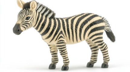Fototapeta premium Playful zebra figurine on white background animal model display creative environment artistic viewpoint