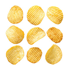 Crispy potato chips scattered