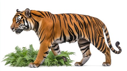 Obraz premium Majestic tiger walking through lush greenery wildlife photography natural habitat close-up perspective