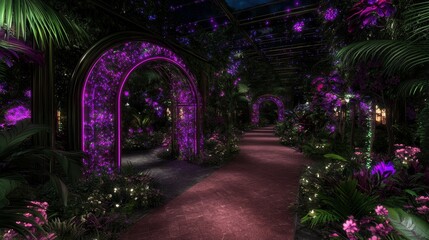 Fototapeta premium Enchanted Garden Pathway with Luminous Arches